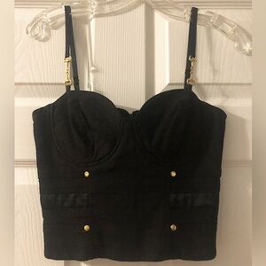 bebe Black Bustier Crop Top with Gold Hardware